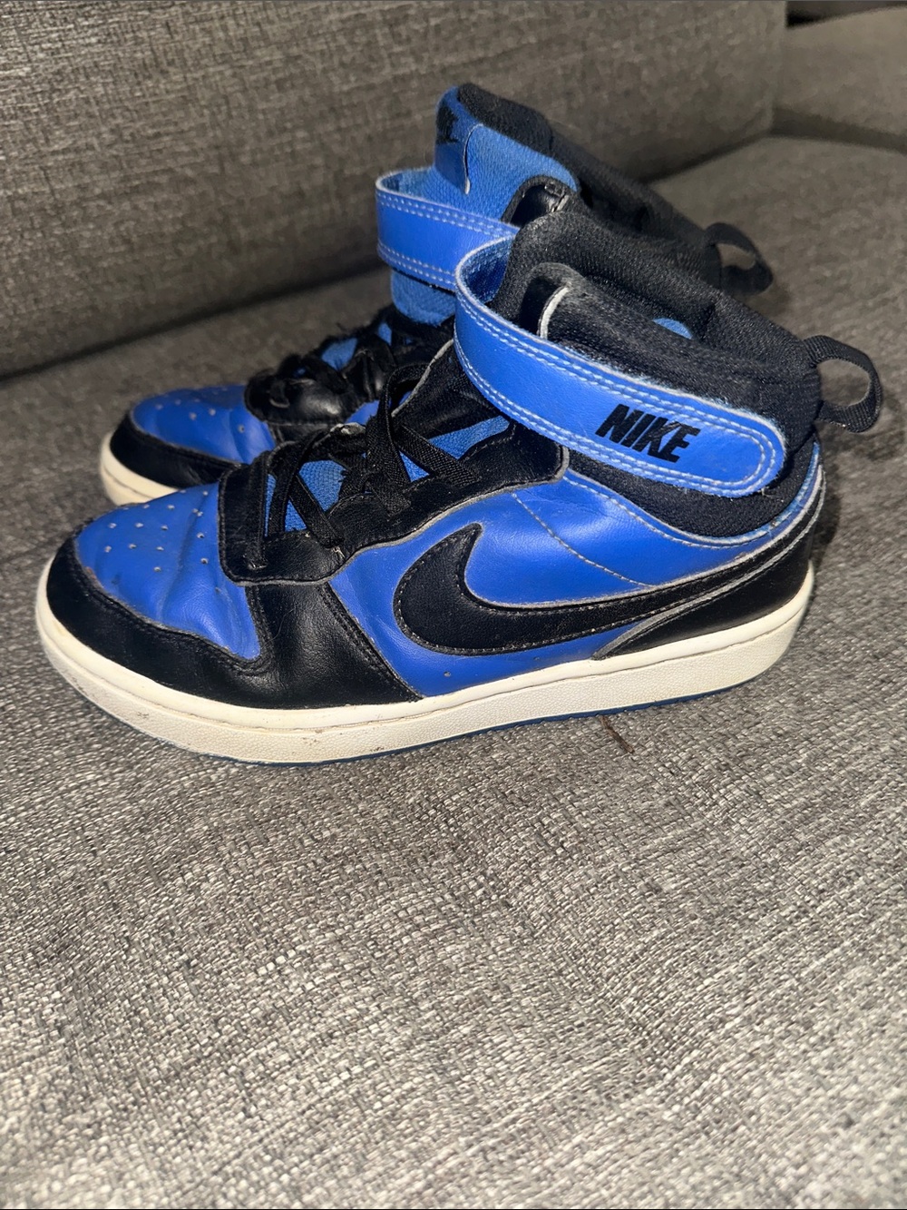 Nike Kids Royal Blue and Black High-Top Sneakers with Velcro Strap